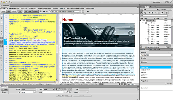screenshot del software Adobe Dreamweaver