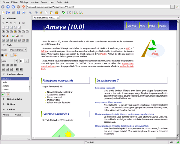 screenshot del software Amaya