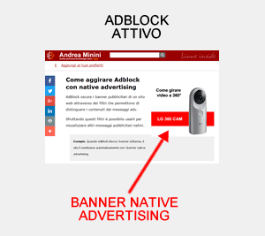 esempio di pubblicità nativa con adblock attivo