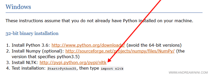 clicco sul download dell'installer di NLTK
