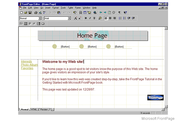 screenshot del software FrontPage di Microsoft