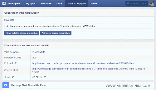 OPEN GRAPH DEBUGGER: il tool che permette di verificare la correttezza dei markup semantici di Facebook sulla pagina