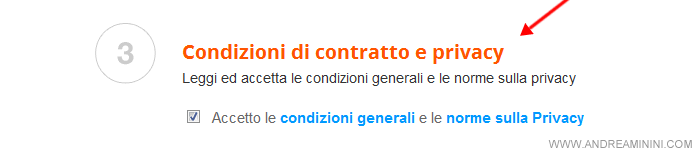 accettare le condizioni del contratto di servizio della email e le norme sulla privacy