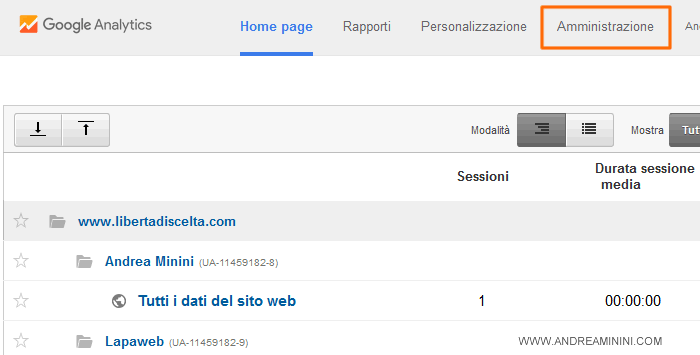 clicco sul link Amministrazione