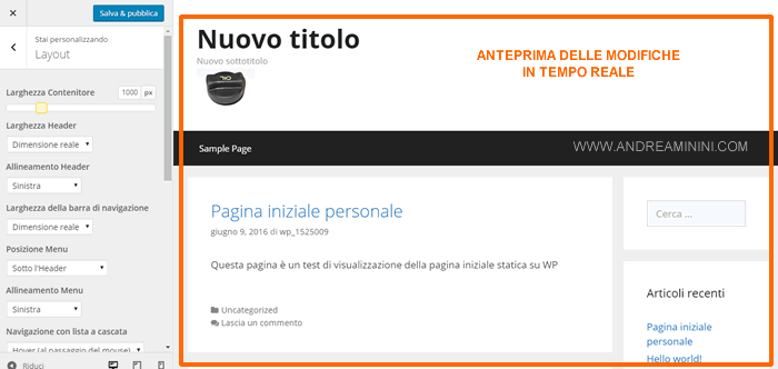 l'anteprima delle modifiche al layoyt in real time