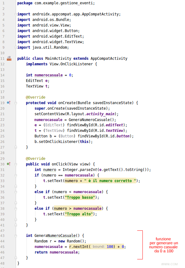 il codice java dell'applicazione