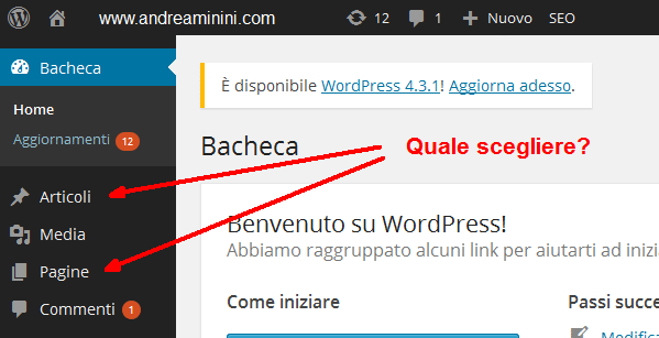 la scelta tra pagine e articoli su Wordpress