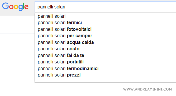 un esempio di autocompilazione su Google