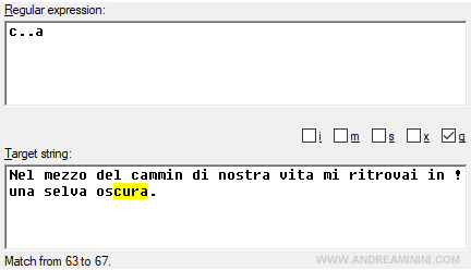 il secondo esempio di regex con il carattere jolly