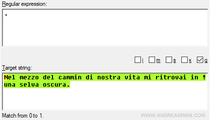 se si cerca il punto la regex seleziona tutto il testo