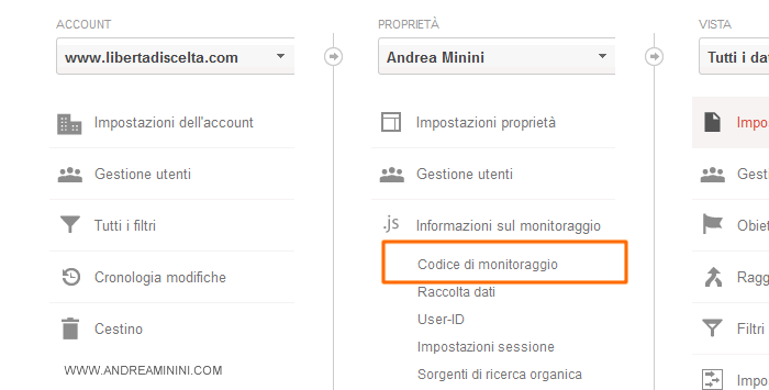 cliccare su Codice di monitoraggio