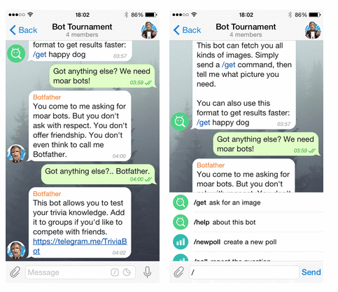 comandi inviati tramite Telegram via chat