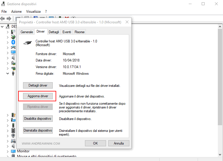 l'aggiornamento dei driver del controller USB