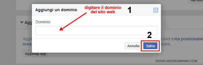 digitare il nome di dominio del website e cliccare su Salva