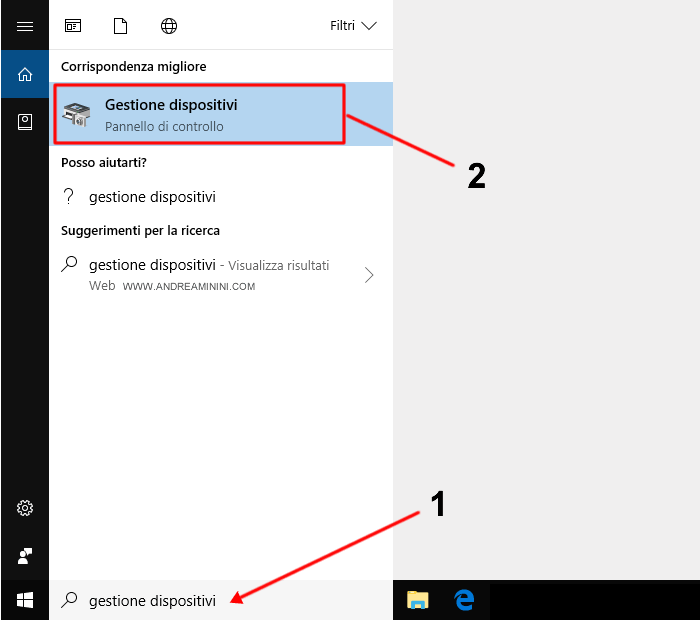 come aprire la gestione dei dispositivi su Windows 10