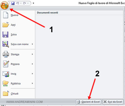 aprire le opzioni di Excel