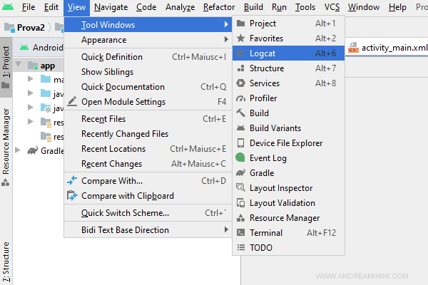 come aprire i log su Android Studio