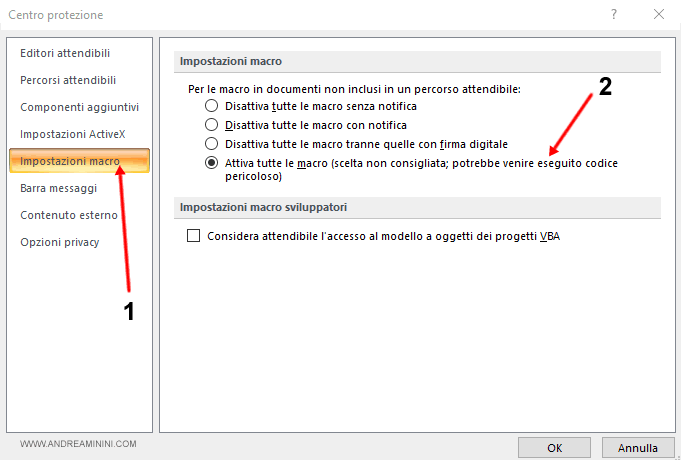 come attivare le macro su Excel 2007 e 2010