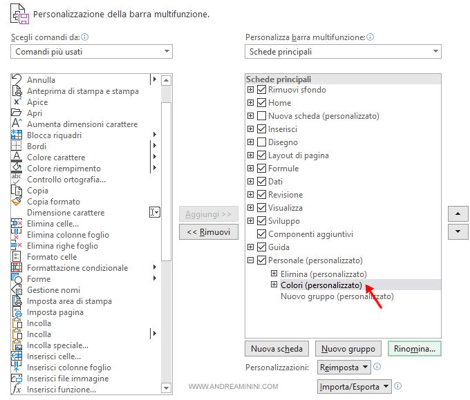 seleziono il gruppo da modificare