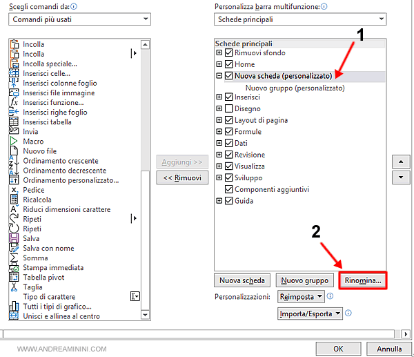 come rinominare la voce di menu