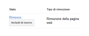la rimozione della pagina web