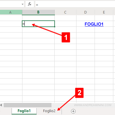 digito = in una cella e clicco su Foglio2