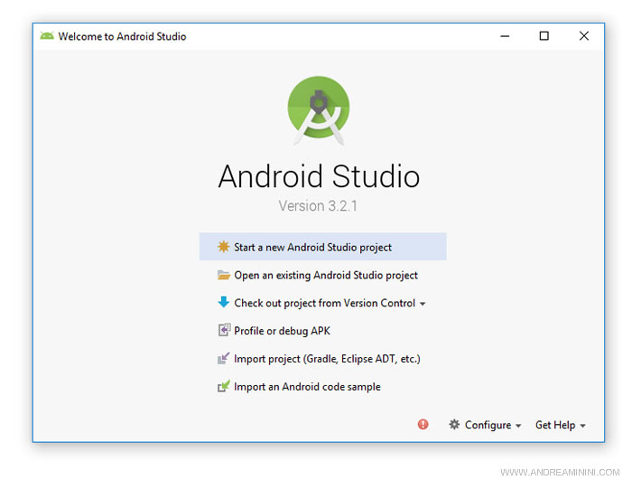 il menu principale di Android Studio
