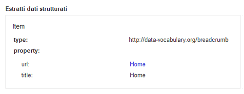 questa risposta ci conferma che il dato strutturato è stato riconosciuto dal search engine come breadcrumbs