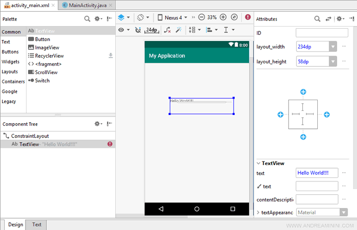 l'editor visuale di Android Studio ( User Interface Designer )