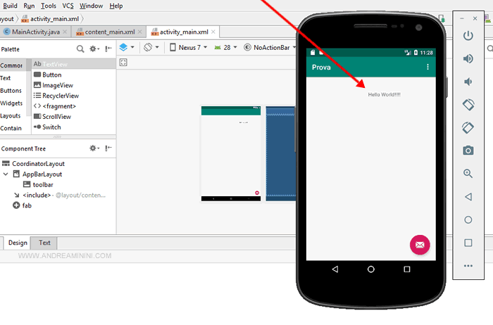 l'esecuzione sull'emulatore di Android
