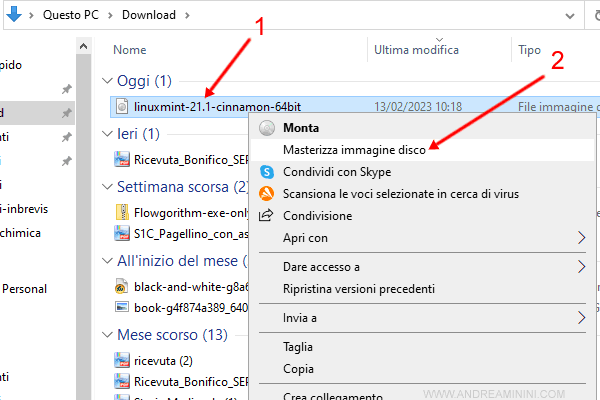 masterizzo l'immagine di Linux
