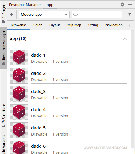 i file delle immagini sono caricati in android studio