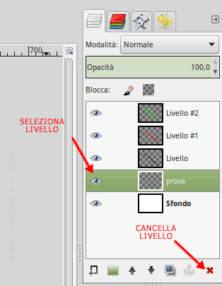 cancellare un livello