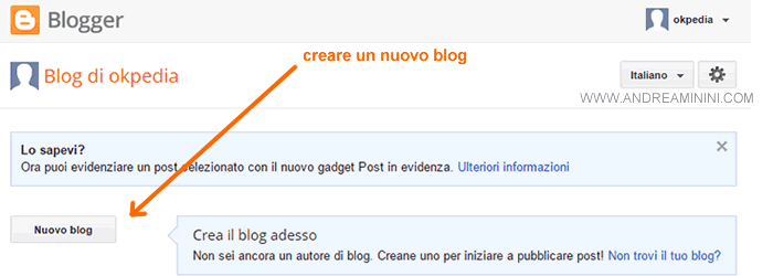 cliccare sul pulsante Nuovo Blog