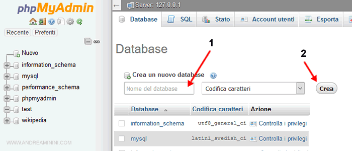 digitare il nome del database