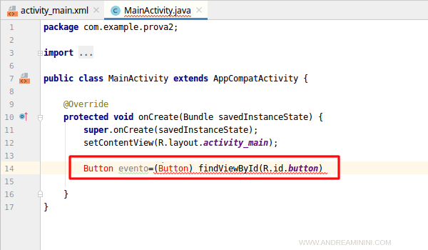 digito il comando FindViewById