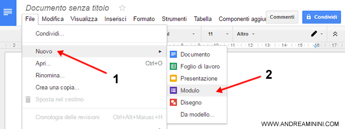 clicco su Nuovo e poi su Modulo