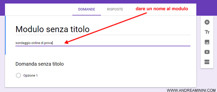scrivere il nome del modulo