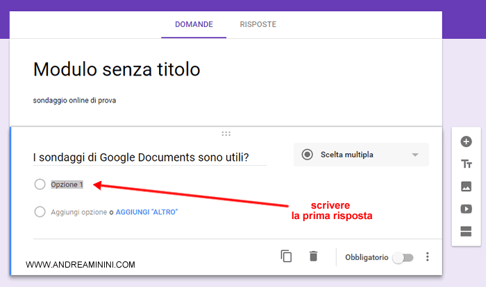 scrivere la prima opzione di scelta