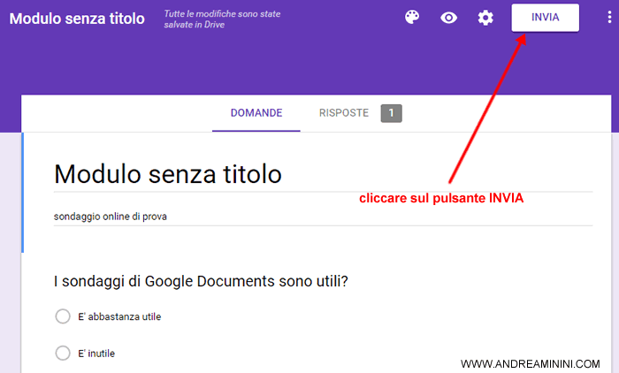 cliccare sul pulsante INVIA in alto