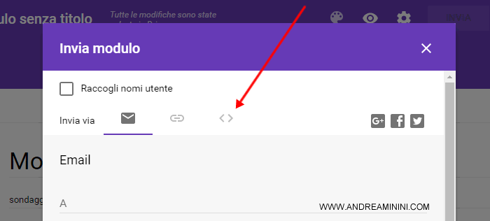 cliccare sull'icona dell'embed