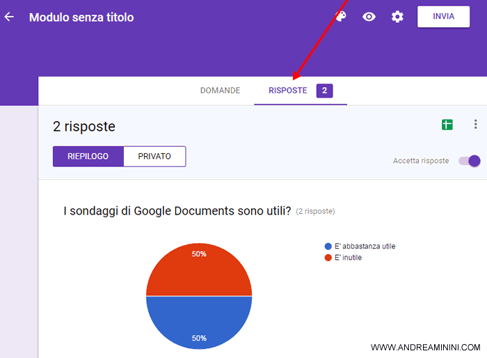 cliccare su Risposte per vedere il risultato del sondaggio