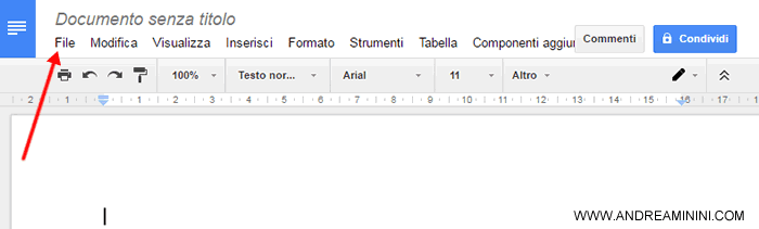 cliccare su file