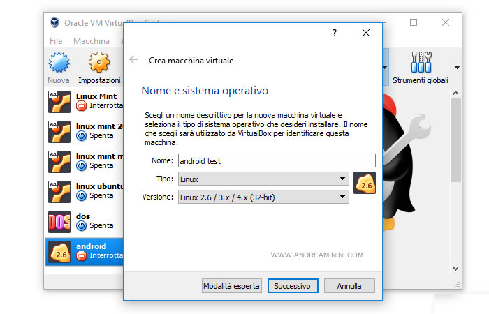 seleziono Linux e clicco su Successivo