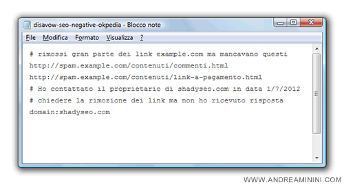 come scrivere il file di testo per rinnegare i link