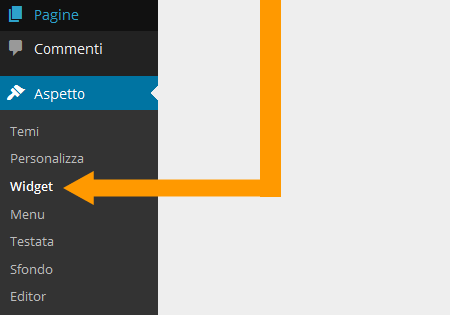 come raggiungere il pannello di gestione dei widget su Wordpress