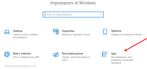 clicco sulla gestione delle app