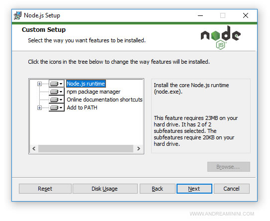 configurare Node.js
