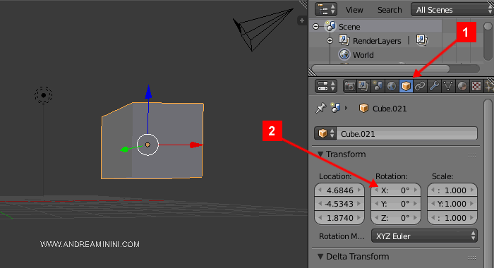 come fare una rotazione precisa dell'oggetto 3d