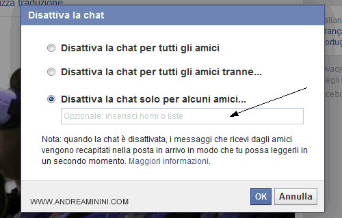 come spegnere la chat solo per alcuni amici